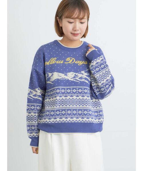 Samansa Mos2（サマンサ モスモス）の「山柄ジャカードニット（ニット/セーター・レディース・チャコールグレー/オレンジ/ブルー/シルバーグレー・F）」の4枚目の写真