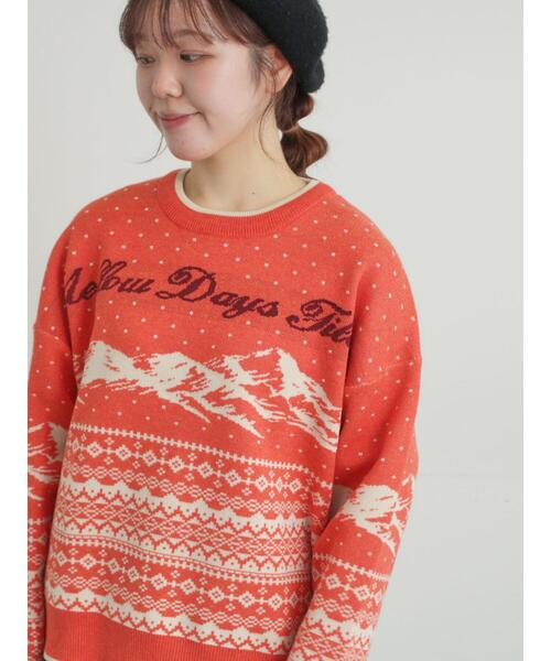 Samansa Mos2（サマンサ モスモス）の「山柄ジャカードニット（ニット/セーター・レディース・チャコールグレー/オレンジ/ブルー/シルバーグレー・F）」の5枚目の写真