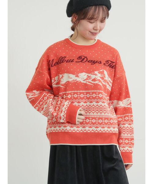 Samansa Mos2（サマンサ モスモス）の「山柄ジャカードニット（ニット/セーター・レディース・チャコールグレー/オレンジ/ブルー/シルバーグレー・F）」の6枚目の写真