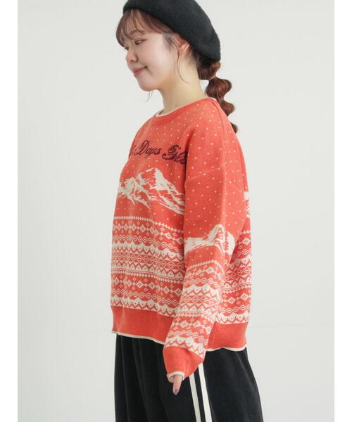 Samansa Mos2（サマンサ モスモス）の「山柄ジャカードニット（ニット/セーター・レディース・チャコールグレー/オレンジ/ブルー/シルバーグレー・F）」の7枚目の写真