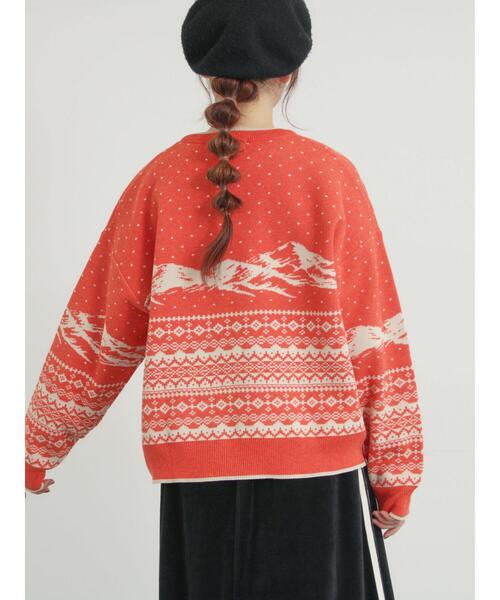 Samansa Mos2（サマンサ モスモス）の「山柄ジャカードニット（ニット/セーター・レディース・チャコールグレー/オレンジ/ブルー/シルバーグレー・F）」の8枚目の写真