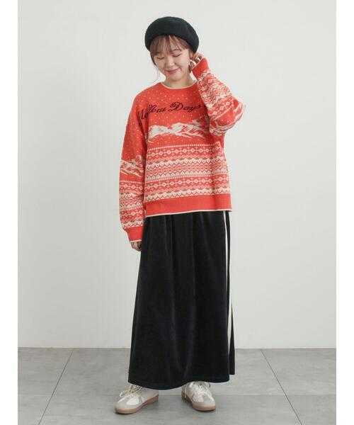 Samansa Mos2（サマンサ モスモス）の「山柄ジャカードニット（ニット/セーター・レディース・チャコールグレー/オレンジ/ブルー/シルバーグレー・F）」の9枚目の写真