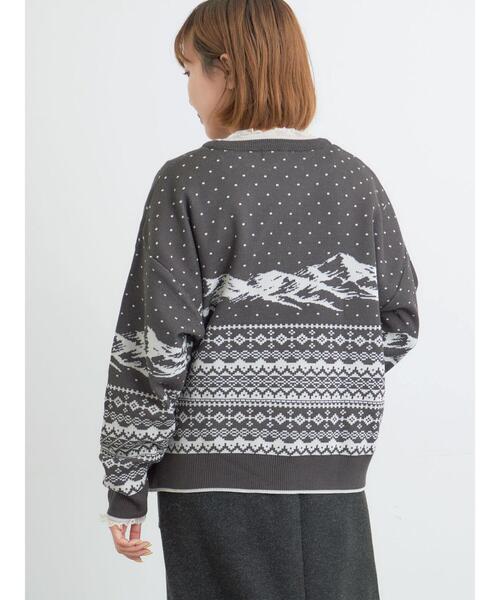 Samansa Mos2（サマンサ モスモス）の「山柄ジャカードニット（ニット/セーター・レディース・チャコールグレー/オレンジ/ブルー/シルバーグレー・F）」の12枚目の写真