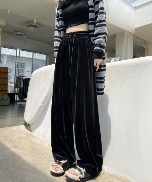 gossip!ロサンゼルス(ゴシップロサンゼルス)の「ドロスト イージーベロアパンツ(その他パンツ・レディース・ネイビー/ブラウン/ブラック・FREE)」の2枚目の写真