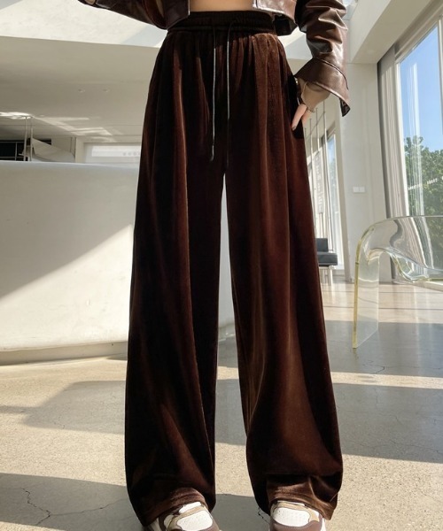 gossip!ロサンゼルス(ゴシップロサンゼルス)の「ドロスト イージーベロアパンツ(その他パンツ・レディース・ネイビー/ブラウン/ブラック・FREE)」の4枚目の写真