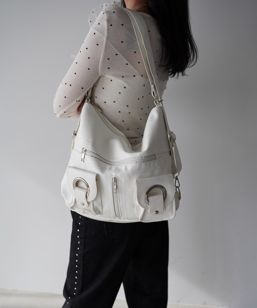 SANSeLF（サンセルフ）の「【SANSeLF】マルチポケットショルダーバッグ saa26s009（ショルダーバッグ・レディース・ブラック/ホワイト・FREE）」の2枚目の写真