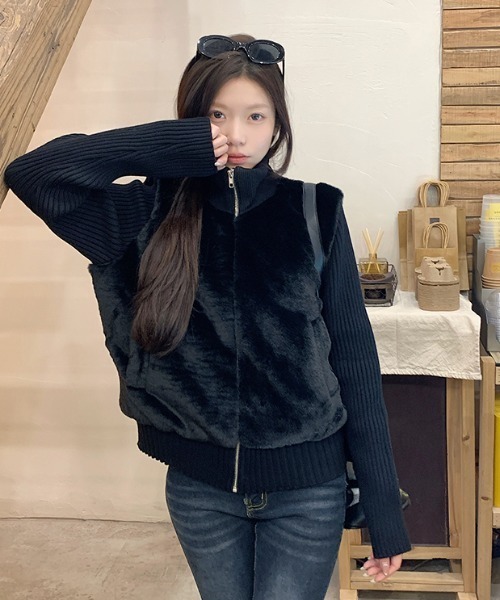 スタンドカラージップス切り替えジャケット