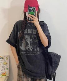 【26年春夏新作】ピグメントキャットシルエットハーフスリーブTシャツ 半袖