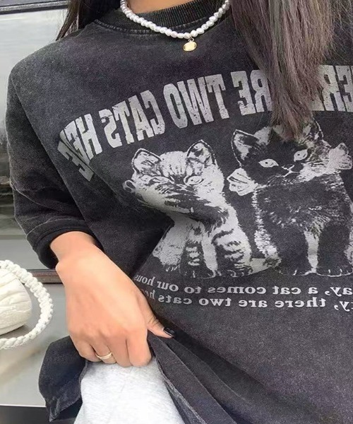 SHEPP（シープ）の「【26年春夏新作】ピグメントキャットシルエットハーフスリーブTシャツ 半袖（Tシャツ/カットソー・レディース・ブラック・L/M）」の4枚目の写真