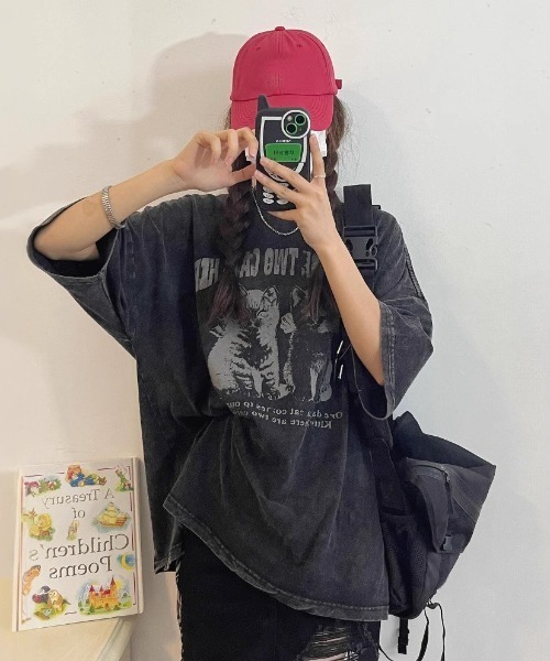 SHEPP（シープ）の「【26年春夏新作】ピグメントキャットシルエットハーフスリーブTシャツ 半袖（Tシャツ/カットソー・レディース・ブラック・L/M）」の7枚目の写真