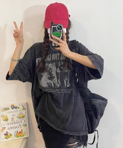 SHEPP（シープ）の「【26年春夏新作】ピグメントキャットシルエットハーフスリーブTシャツ 半袖（Tシャツ/カットソー・レディース・ブラック・L/M）」の6枚目の写真