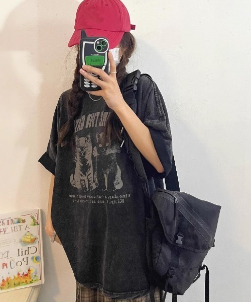 SHEPP（シープ）の「【26年春夏新作】ピグメントキャットシルエットハーフスリーブTシャツ 半袖（Tシャツ/カットソー・レディース・ブラック・L/M）」の5枚目の写真