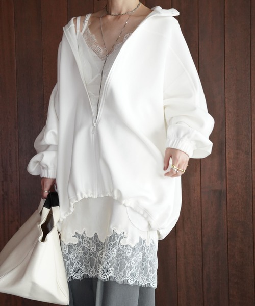 chuclla（チュクラ）の「ドローストリングヘム ジップブルゾン chw26s064（ブルゾン・レディース・ホワイト/ブラック・FREE）」の2枚目の写真