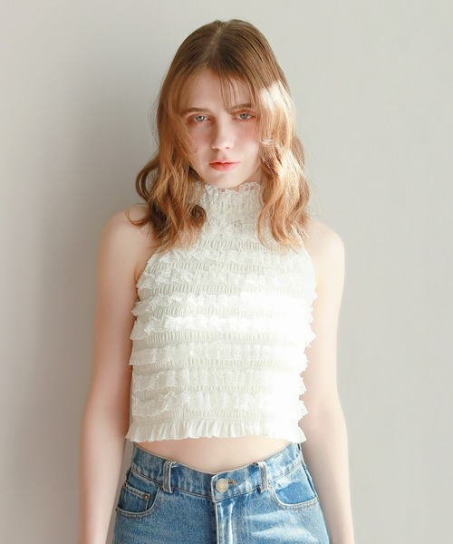 mic by Olu.(ミックバイオルドット)の「< ZOZOTOWN限定 >フリルホルターネック(Tシャツ/カットソー・レディース・ホワイト/ブラック・FREE)」の1枚目の写真