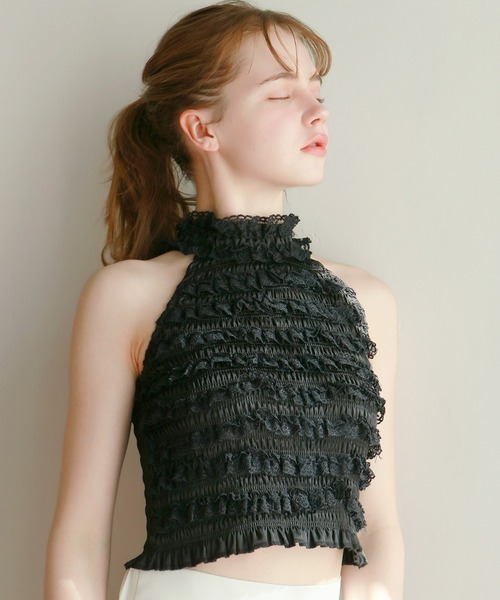 mic by Olu.(ミックバイオルドット)の「< ZOZOTOWN限定 >フリルホルターネック(Tシャツ/カットソー・レディース・ホワイト/ブラック・FREE)」の2枚目の写真