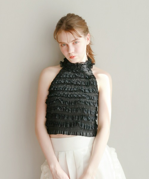 mic by Olu.(ミックバイオルドット)の「< ZOZOTOWN限定 >フリルホルターネック(Tシャツ/カットソー・レディース・ホワイト/ブラック・FREE)」の9枚目の写真