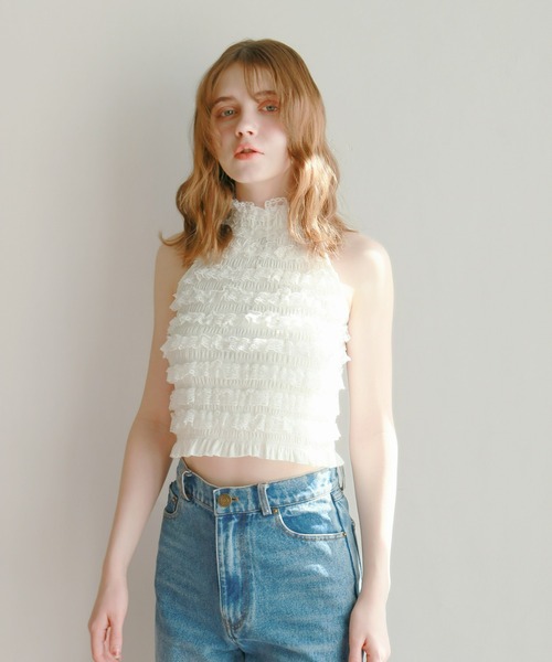 mic by Olu.(ミックバイオルドット)の「< ZOZOTOWN限定 >フリルホルターネック(Tシャツ/カットソー・レディース・ホワイト/ブラック・FREE)」の4枚目の写真