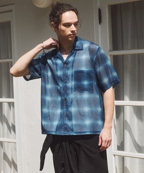 CASPER JOHN（キャスパージョン）の「See-through check shirts/シースルーチェックシャツ（シャツ/ブラウス・メンズ・ネイビー/ホワイト/ブラック・X-SMALL/LARGE/MEDIUM/SMALL）」の8枚目の写真