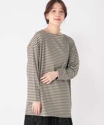 柔らかボーダーチュニックプルオーバー