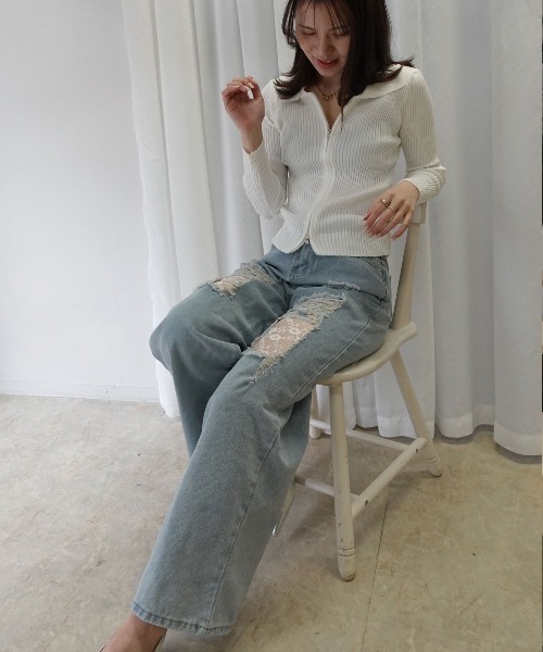 CORNERS（コーナーズ）の「ダメージレースデニムパンツ（デニムパンツ・レディース・ブルー・L/M/XL）」の7枚目の写真