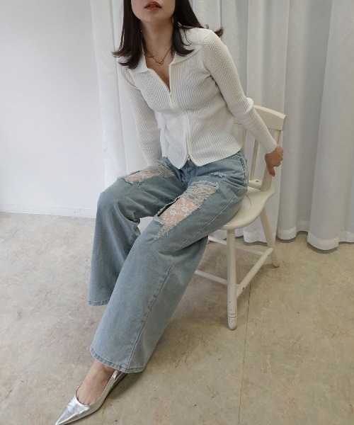 CORNERS（コーナーズ）の「ダメージレースデニムパンツ（デニムパンツ・レディース・ブルー・L/M/XL）」の9枚目の写真