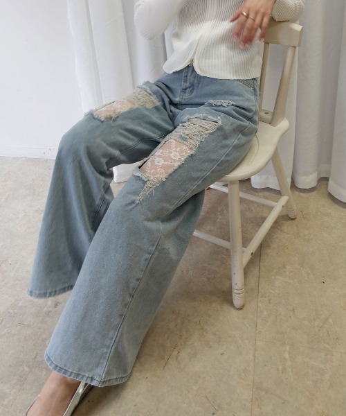 CORNERS（コーナーズ）の「ダメージレースデニムパンツ（デニムパンツ・レディース・ブルー・L/M/XL）」の10枚目の写真