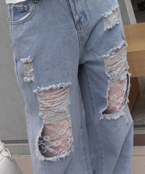 CORNERS（コーナーズ）の「ダメージレースデニムパンツ（デニムパンツ・レディース・ブルー・L/M/XL）」の12枚目の写真