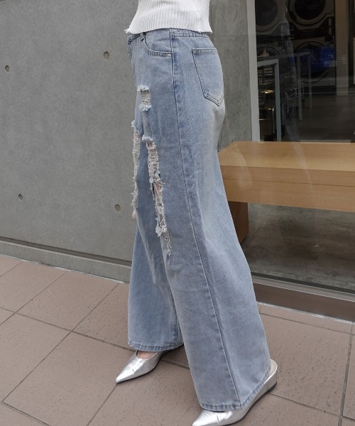 CORNERS（コーナーズ）の「ダメージレースデニムパンツ（デニムパンツ・レディース・ブルー・L/M/XL）」の13枚目の写真