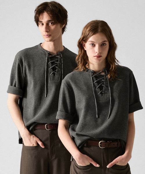 CLEL】Functional Thermal Lace-Up Short Sleeve T-Shirt / ファンク