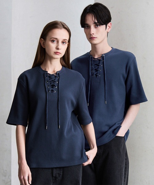 本日セール終了【CLEL】ファンクショナリー サーマルTシャツ2種(レット) CLEL】Functional Thermal Lace-Up Short Sleeve T-Shirt / ファンク