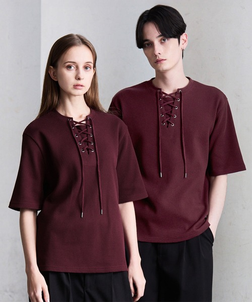 CLEL】Functional Thermal Lace-Up Short Sleeve T-Shirt / ファンク