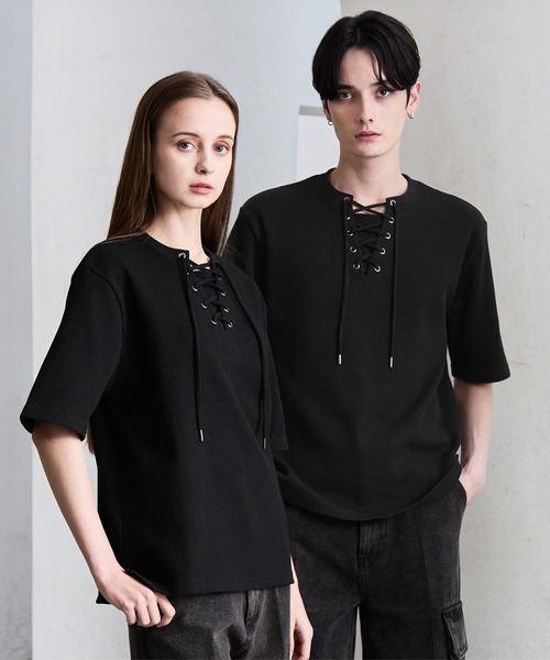 CLEL】Functional Thermal Lace-Up Short Sleeve T-Shirt / ファンク