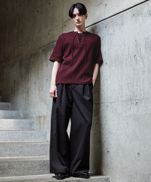 CLEL(クレイル)の「【CLEL】Functional Thermal Lace-Up Short Sleeve T-Shirt / ファンクショナリー サーマルレースアップ半袖Tシャツ(抗菌防臭/吸水速乾)(Tシャツ/カットソー・メンズ・ネイビー/ブラック/杢グレー/ワイン/グレイッシュベージュ/グレー系1/ダークブラウン/グレー系2・S/XS/L/M)」の14枚目の写真