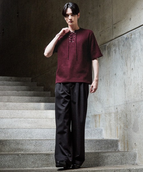 CLEL(クレイル)の「【CLEL】Functional Thermal Lace-Up Short Sleeve T-Shirt / ファンクショナリー サーマルレースアップ半袖Tシャツ(抗菌防臭/吸水速乾)(Tシャツ/カットソー・メンズ・ネイビー/ブラック/杢グレー/ワイン/グレイッシュベージュ/グレー系1/ダークブラウン/グレー系2・S/XS/L/M)」の15枚目の写真