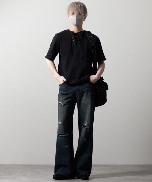 CLEL(クレイル)の「【CLEL】Functional Thermal Lace-Up Short Sleeve T-Shirt / ファンクショナリー サーマルレースアップ半袖Tシャツ(抗菌防臭/吸水速乾)(Tシャツ/カットソー・メンズ・ネイビー/ブラック/杢グレー/ワイン/グレイッシュベージュ/グレー系1/ダークブラウン/グレー系2・S/XS/L/M)」の16枚目の写真