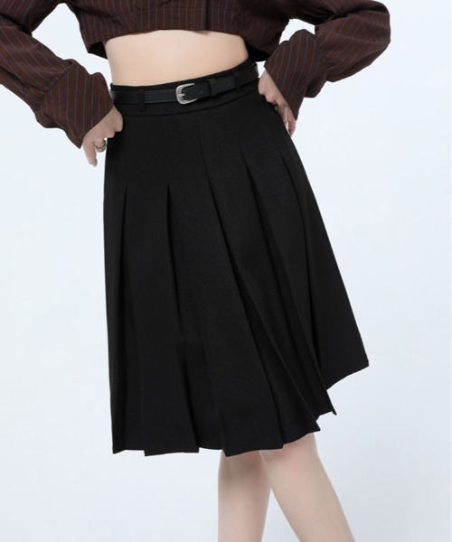 kirakiraShop(キラキラショップ)の「ベルト付き プリーツ フレア ミディスカート(スカート・レディース・ライトベージュ/ブラック/チャコール・L/M/S)」の6枚目の写真