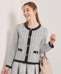 ITS'DEMO（イッツデモ）の「【入卒/手洗い可】ラメツイードニットジャケット（ノーカラージャケット）」