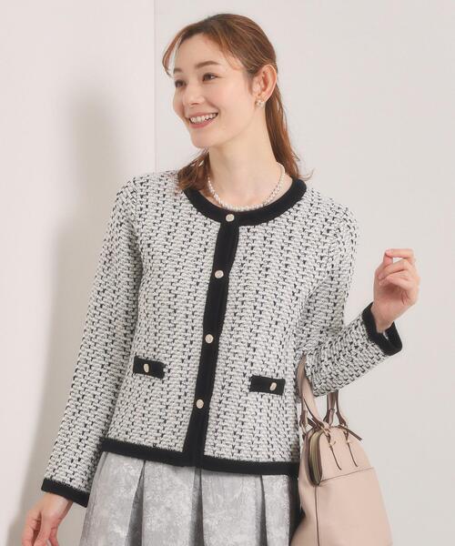 ITS'DEMO（イッツデモ）の「【入卒/手洗い可】ラメツイードニットジャケット（ノーカラージャケット・レディース・オフホワイト/ネイビー/ブラック系3・00）」の2枚目の写真