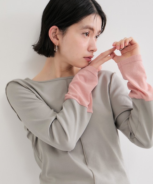 le cercle ADAM ET ROPE'(ルセルクルアダムエロペ)の「配色シアートップス(Tシャツ/カットソー・レディース・グリーン系その他2/ブラック系その他・FREE)」の2枚目の写真