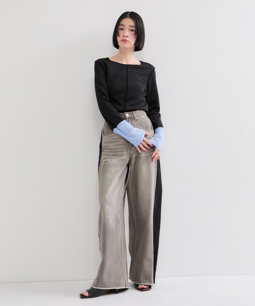le cercle ADAM ET ROPE'(ルセルクルアダムエロペ)の「配色シアートップス(Tシャツ/カットソー・レディース・グリーン系その他2/ブラック系その他・FREE)」の3枚目の写真