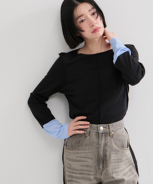 le cercle ADAM ET ROPE'(ルセルクルアダムエロペ)の「配色シアートップス(Tシャツ/カットソー・レディース・グリーン系その他2/ブラック系その他・FREE)」の7枚目の写真