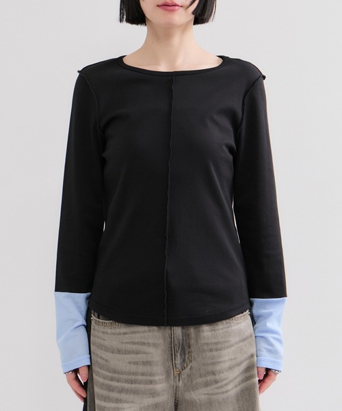 le cercle ADAM ET ROPE'(ルセルクルアダムエロペ)の「配色シアートップス(Tシャツ/カットソー・レディース・グリーン系その他2/ブラック系その他・FREE)」の9枚目の写真