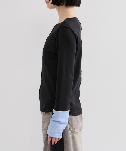 le cercle ADAM ET ROPE'(ルセルクルアダムエロペ)の「配色シアートップス(Tシャツ/カットソー・レディース・グリーン系その他2/ブラック系その他・FREE)」の10枚目の写真
