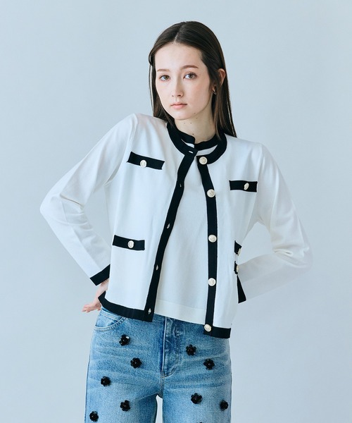 Audie a Muses（オーディアミューズ）の「バイカラーパイピングニットアンサンブル（アンサンブル・レディース・ピンク/オフホワイト/ブラック・42/38）」の11枚目の写真
