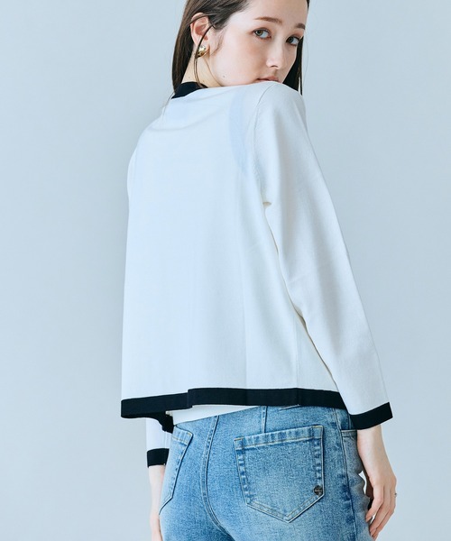 Audie a Muses（オーディアミューズ）の「バイカラーパイピングニットアンサンブル（アンサンブル・レディース・ピンク/オフホワイト/ブラック・42/38）」の5枚目の写真