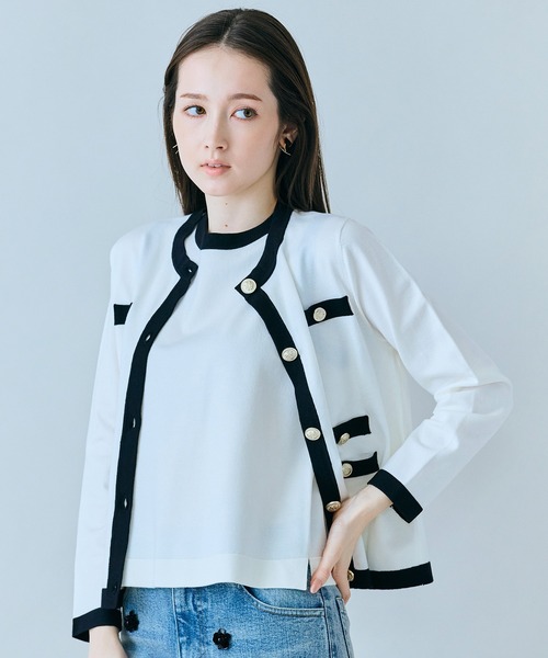 Audie a Muses（オーディアミューズ）の「バイカラーパイピングニットアンサンブル（アンサンブル・レディース・ピンク/オフホワイト/ブラック・42/38）」の6枚目の写真