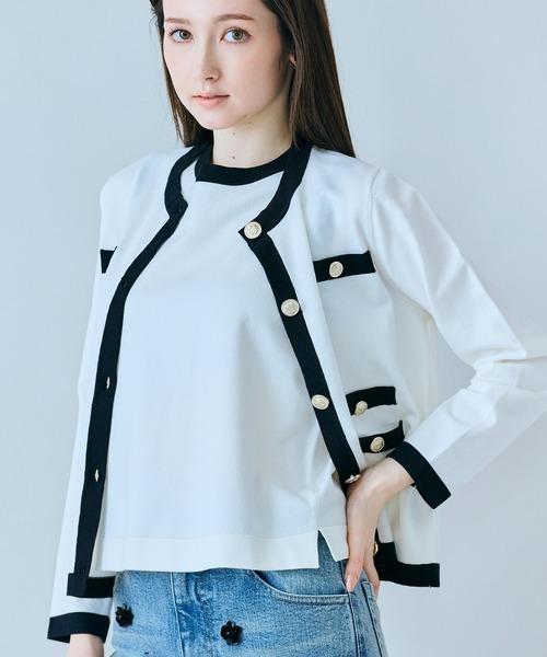 Audie a Muses（オーディアミューズ）の「バイカラーパイピングニットアンサンブル（アンサンブル・レディース・ピンク/オフホワイト/ブラック・42/38）」の7枚目の写真