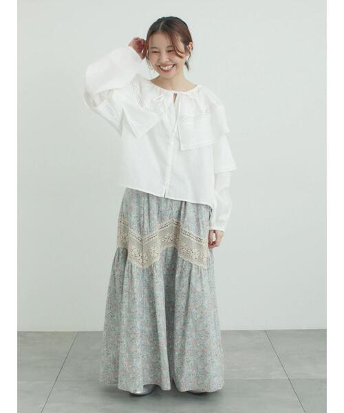 Samansa Mos2（サマンサ モスモス）の「柄アソートティアードレーススカート（スカート・レディース・ミント/オフホワイト/ブラック・F）」の8枚目の写真