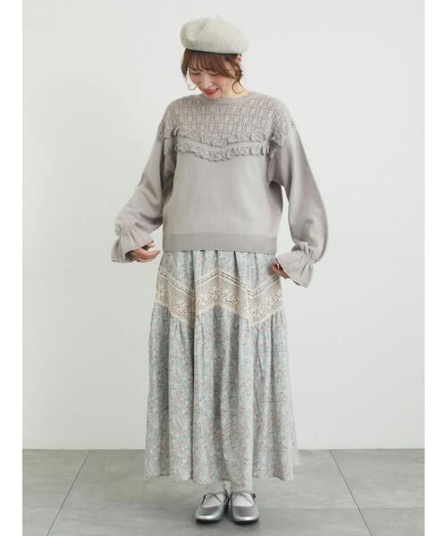 Samansa Mos2(サマンサ モスモス)の「柄アソートティアードレーススカート(スカート・レディース・ミント/オフホワイト/ブラック・F)」の4枚目の写真