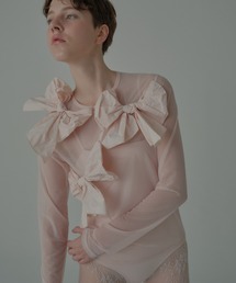 HONEY MI HONEY（ハニーミーハニー）の「taffeta ribbon sheer tops（Tシャツ/カットソー）」